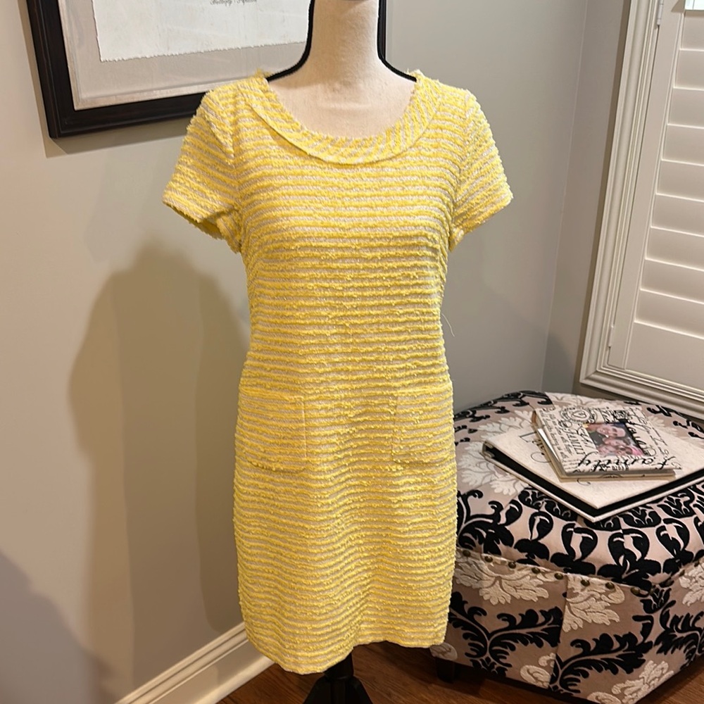 Talbots Yellow Sheath Mini Dress Crew Neck Short Sleeve